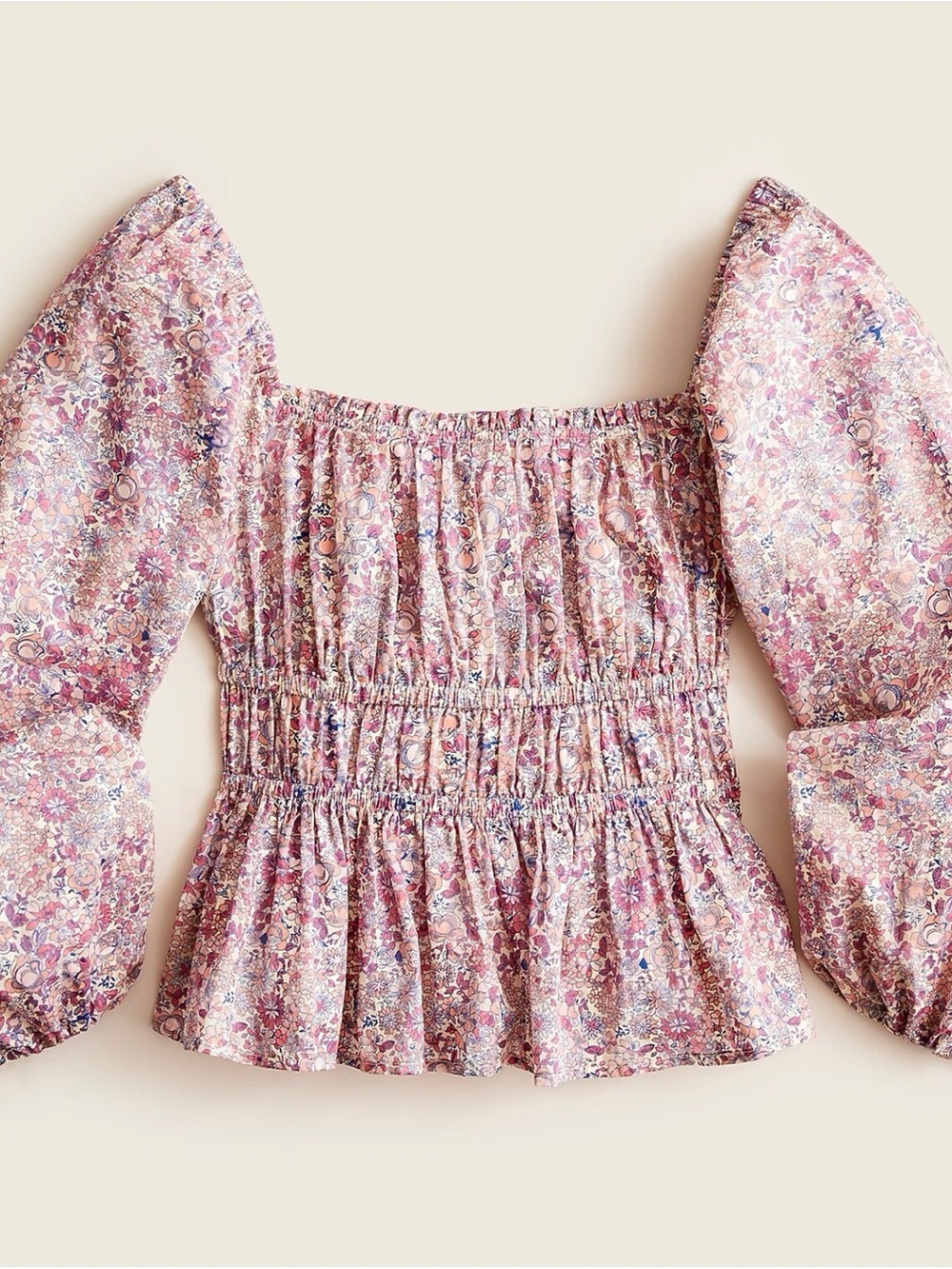 JCrew Floral Smocked Puff-Sleeve Top